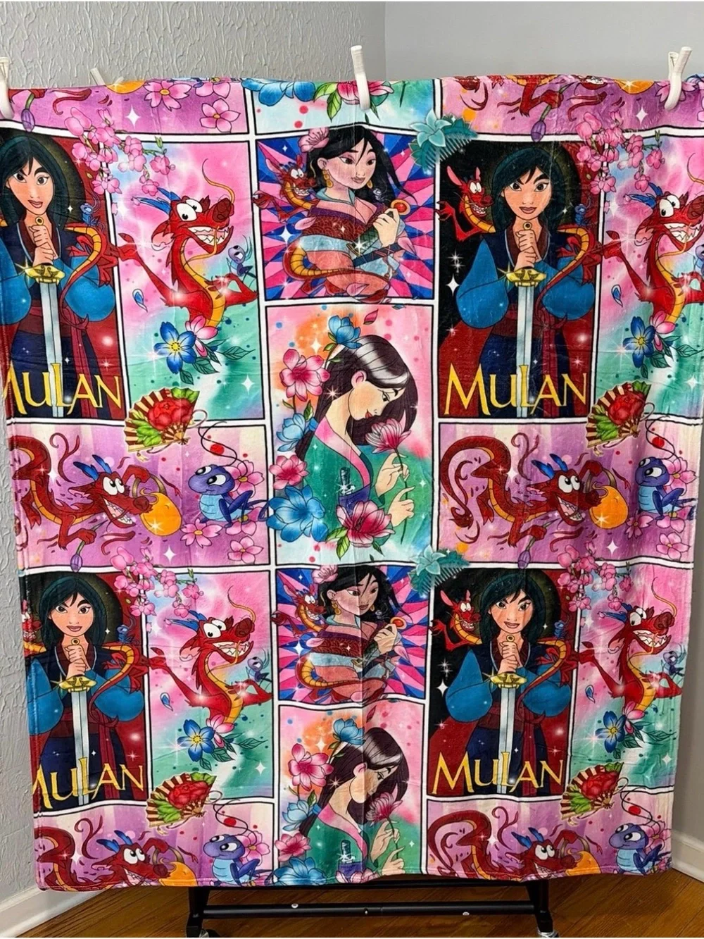 Disney Mulan Kids Pink Floral Throw Blanket